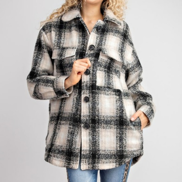 easel Jackets & Coats Nwt Womens Button Front Plaid Coat Polywool